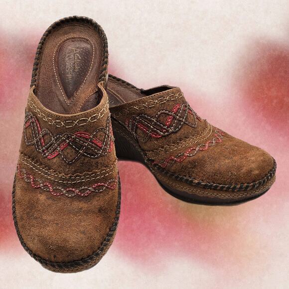 Clarks Artisan Clogs Size 8.5 Distressed Leather Wedge Slip-On Mule - Picture 1 of 9